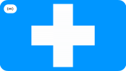 Icon for Virtual CPR Training. Online Training Icon in the top Left Corner. White cross on a Light Blue branded background